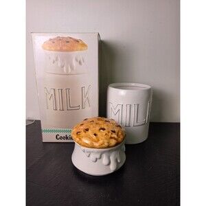 Vintage Ceramic MILK CAN Cookie Jar Chocolate Chip Cookie Lid With Box Taiwan...
